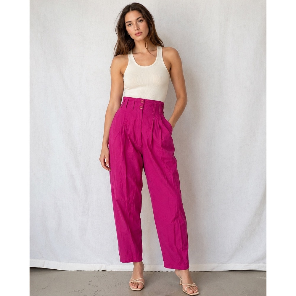 Clio Magenta Pink High Waisted Pleated Tapered Trousers Womens Size Medium 80s